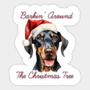 Christmas Doberman Pinscher Dog in Santa Hat Sticker